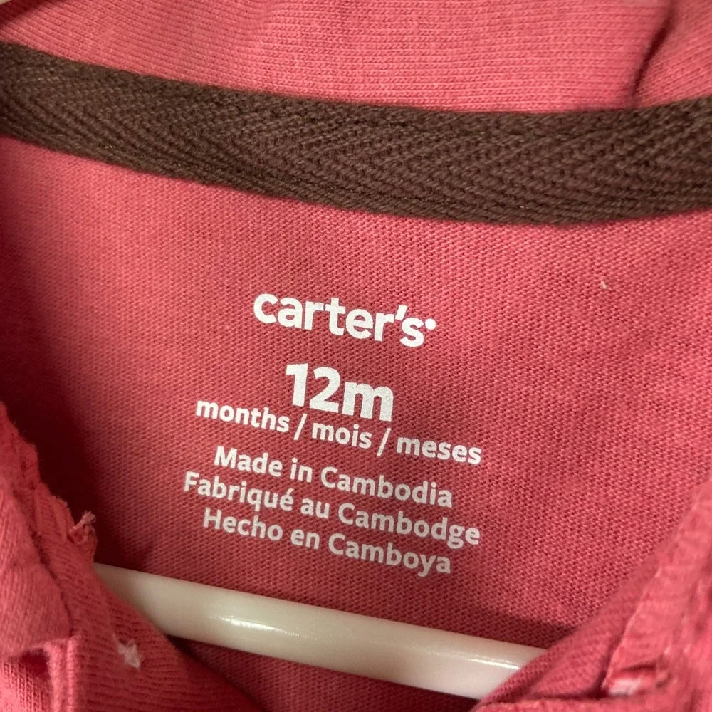 Carter's Baby Boys 12M Coral Pink Polo‎ Shirt Bicycle Embroidered Pocket